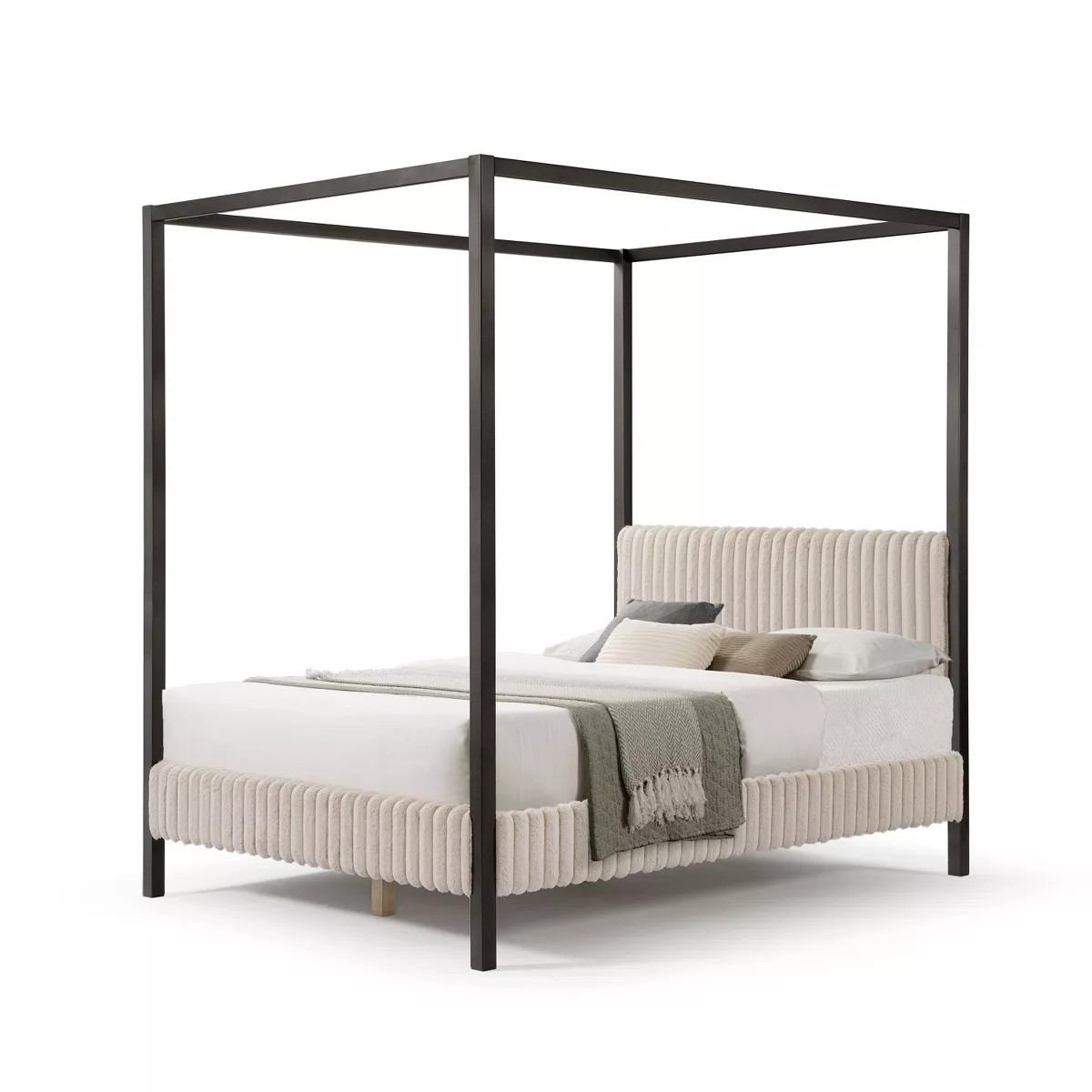 HOMES: Inside + Out Queen Barrette Canopy Platform Bed with Corduroy Upholstered Bed Light Brown | Target