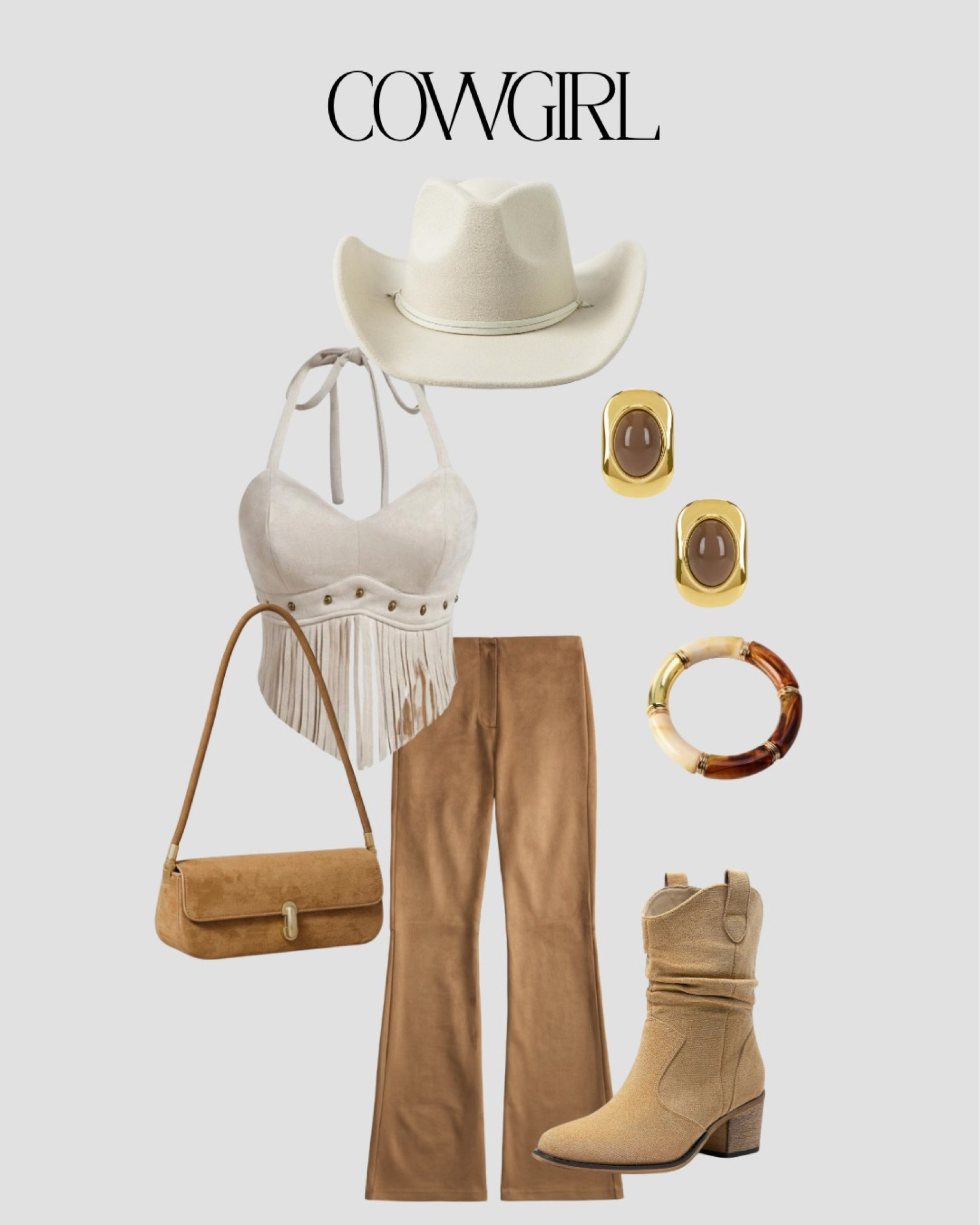 Cowgirl Halloween Outfit 

Brown suede pants
Cowboy hat 
Brown shoulder purse 
Fringe top 

#LTKHalloween #LTKSaleAlert #LTKParties