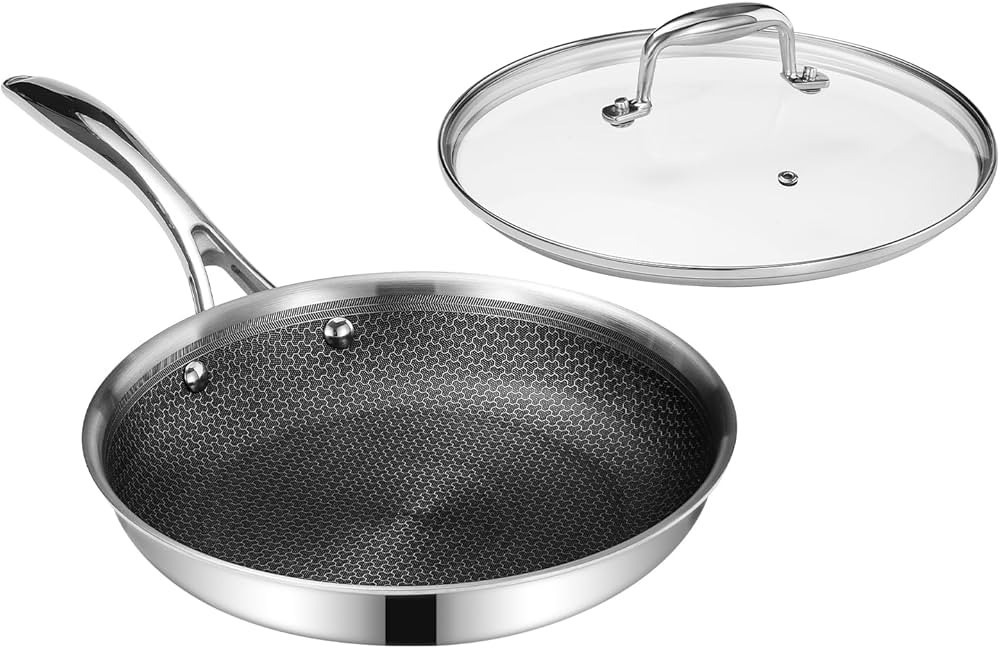 DELUXE Hybrid Nonstick 10-Inch Fry Pan with Tempered Glass Lid, Skillet with Stay-Cool Handles, D... | Amazon (US)