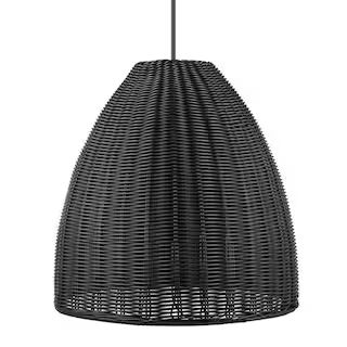 Hampton Bay Hemmens 1-Light Black Outdoor Pendant Light with Black Resin Wicker Shade OL7-231BLEH... | The Home Depot