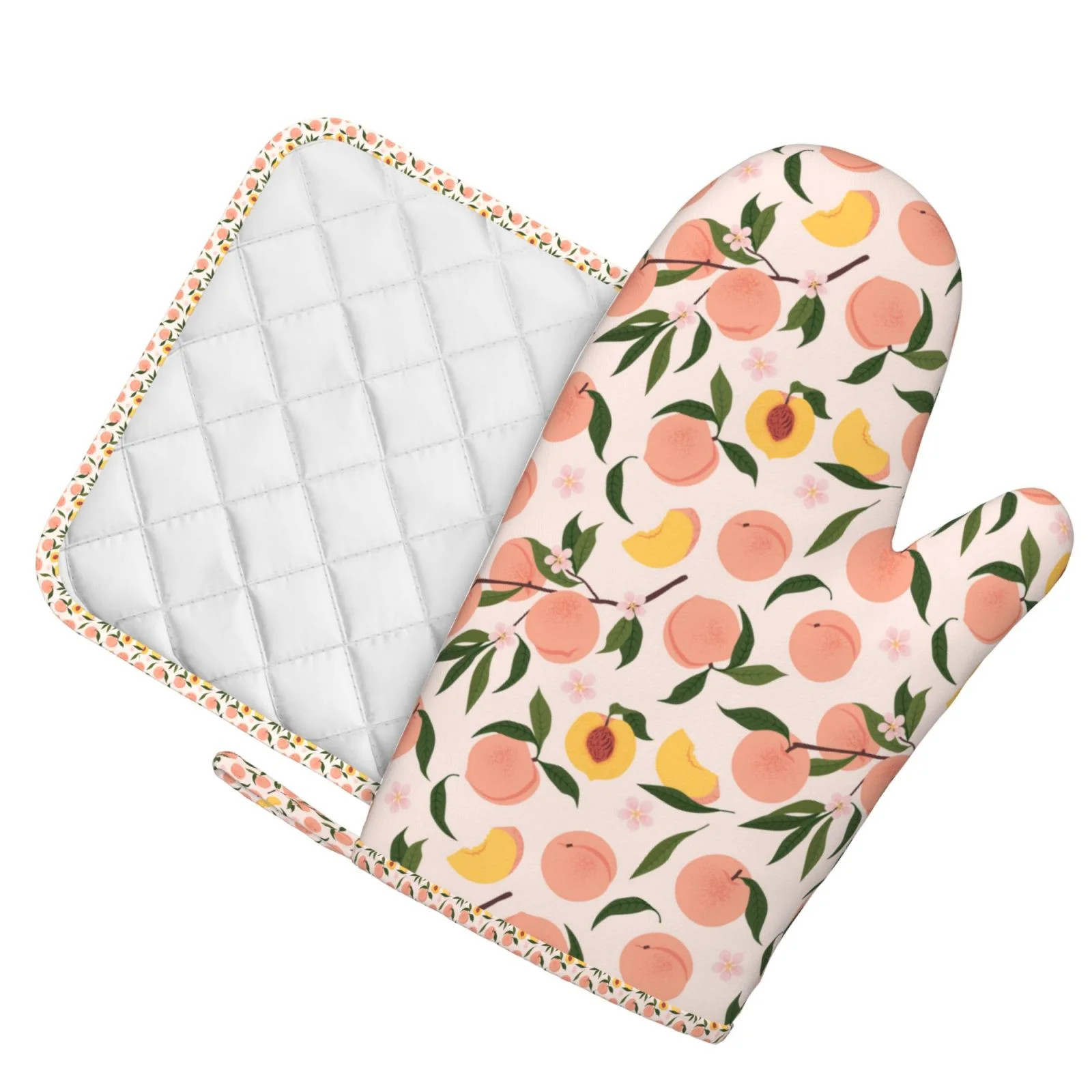 Honeii Melocotón con Hojas 1 Juego de Manoplas de Horno y Portavasos, Manoplas de Horno de Panad... | Walmart (US)