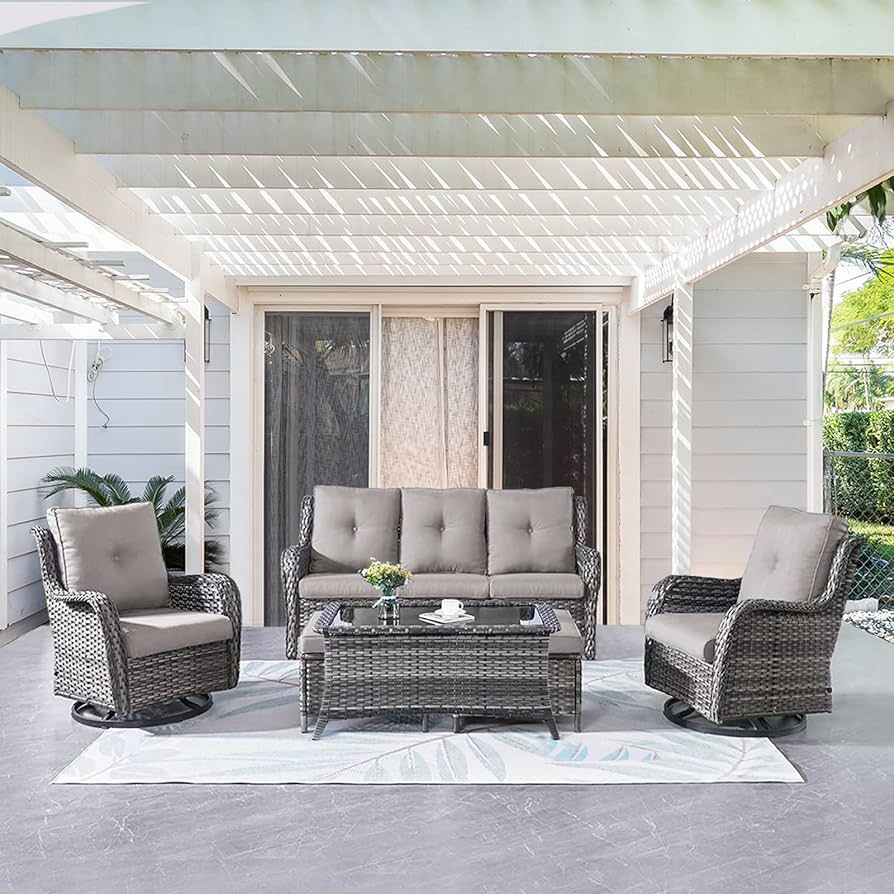 Wicker Outdoor Furniture Patio Furniture Set - 6 Piece Patio Conversation Set with Swivel Rocker ... | Amazon (US)