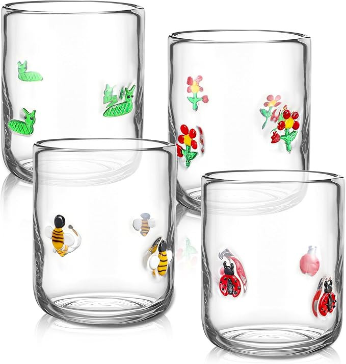 Vesici 4 Pcs Juice Glasses 14 oz Glass Cups Stemless Wine Glasses Hand Blown Drinking Cocktail Cu... | Amazon (US)