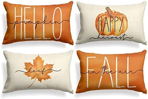 AVOIN colorlife Hello Pumpkin Fall Happy Harvest Maple Leaf Throw Pillow Covers, 12 x 20 Inch Pil... | Amazon (US)