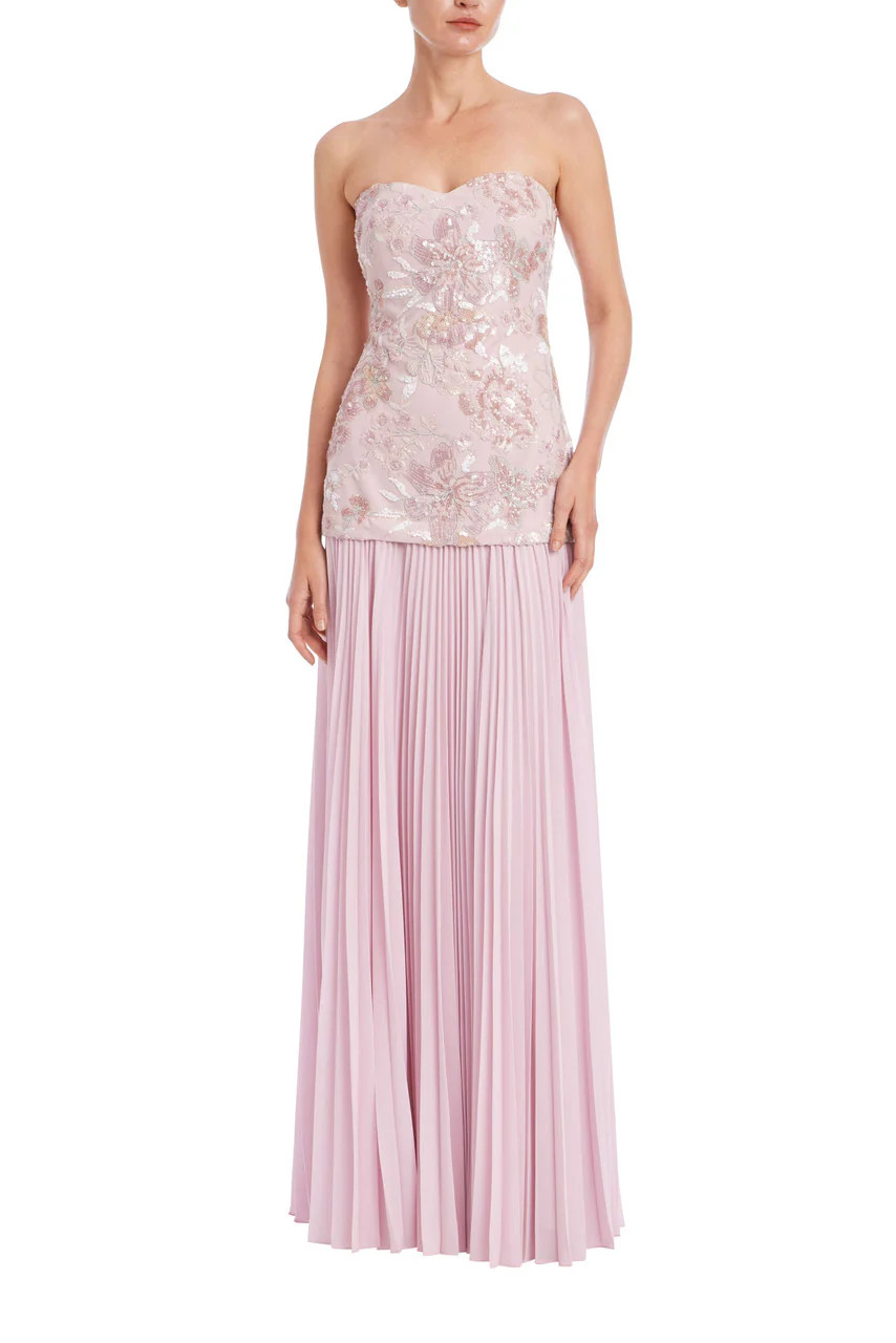 Strapless Beaded Bodice Dropwaist Gown by Badgley Mischka | Badgley Mischka