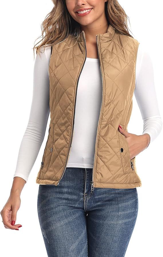 Argstar Women's Vest, Quilted Lightweight Zip Pockets Padded Gilet (XS-2XL) | Amazon (US)