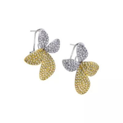 By Adina Eden Two Tone Pave Petal Drop Stud Earring | Belk