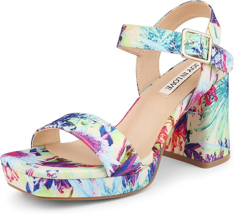 JOY IN LOVE Women's Chunky Platform High Heels Ankle Strap Block Heel Sandals | Amazon (US)