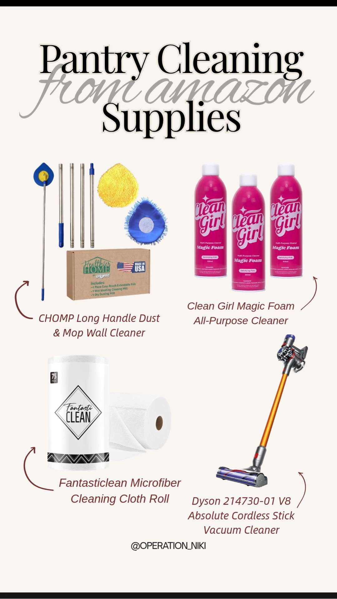 I am resetting my pantry with these Cleaning Supplies from Amazon. 🧼✨ There is nothing like a deep clean to make your home feel organized and fresh.

I am using a microfiber mop, microfiber cloths, and an all purpose cleaning foam to catch every bit of dust. A powerful vacuum helps reach those back corners for a pantry that truly sparkles. 🍋🧤

Follow for more @OPERATION_NIKI on IG, TikTok, & Facebook

#PantryOrganization #SpringCleaning #AmazonHome #CleaningSupplies #HomeOrganization #CleanHome #OperationNiki #AmazonFinds #SpringClean2026 

 #LTKHome