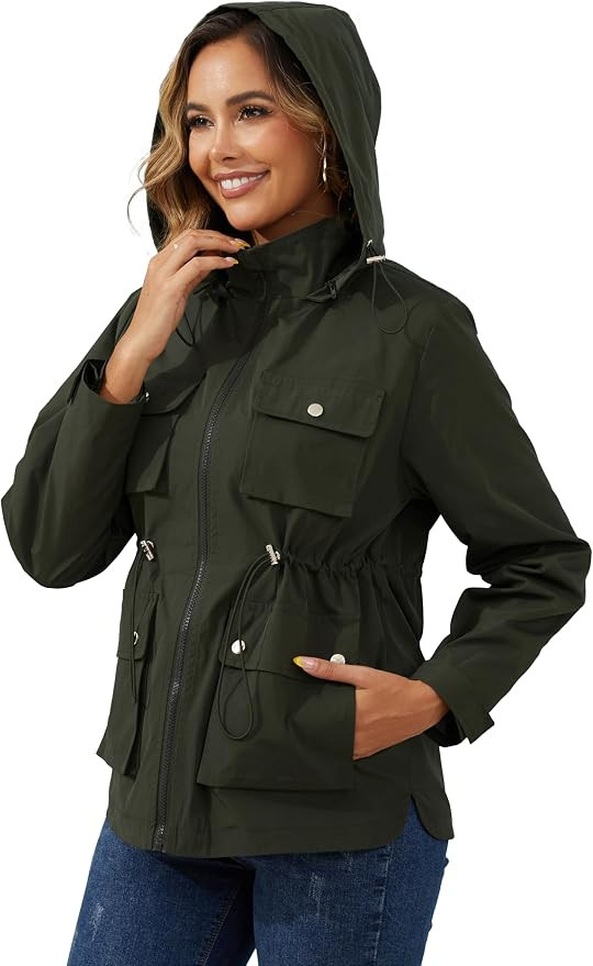 Womens Packable Military Utility Raincoat Outerwear Waterproof Windbreaker Cargo Jacket for Outdo... | Amazon (US)