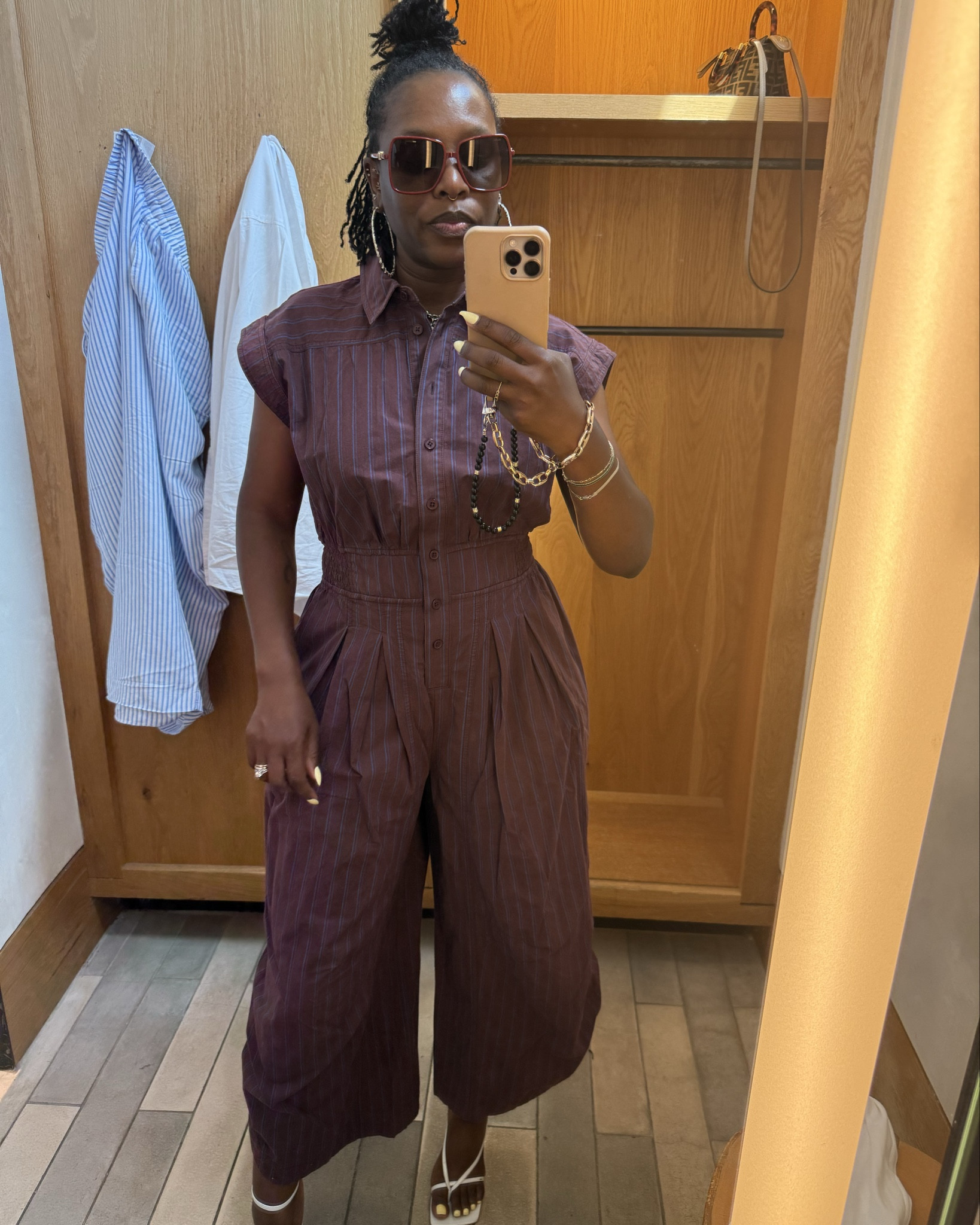 Anthro try on!!! 
Wearing a small in the jumpsuit and dress. Wearing a medium pant and small shirt in the set. 💜