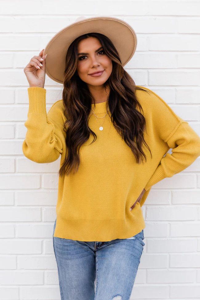 Play For Keeps Mustard Crew Neck Sweater FINAL SALE | The Pink Lily Boutique