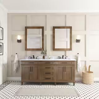 Sonoma 72 in. W x 22 in. D x 34 in H Bath Vanity in Almond Latte with White Carrara Marble Top | The Home Depot