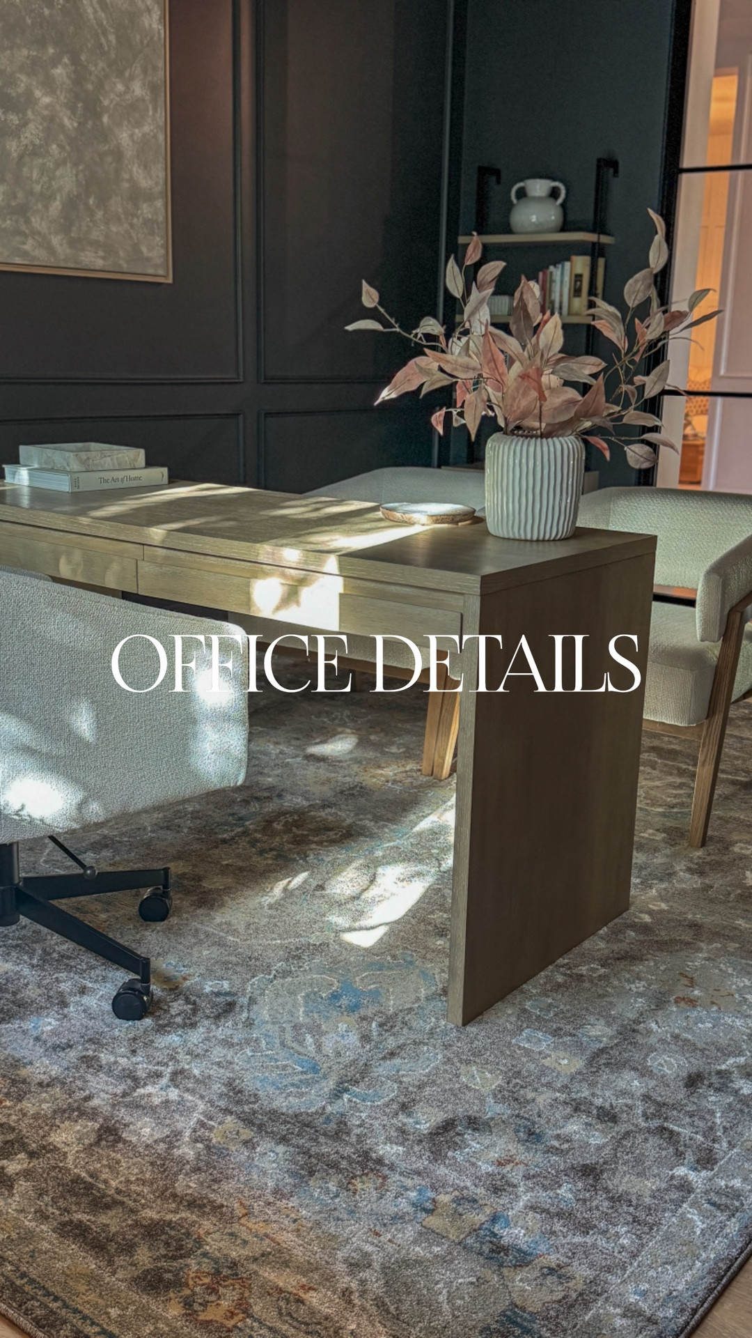 Throughout the year, I like to change up the rugs in my home. My office seems to be one of the top places I love to swap them out most frequently. ￼￼

Moody office, moody home office inspiration, dark home office decor, Pottery Barn office furniture, Pottery Barn desk, Pottery Barn cabinets, Magnolia rug, Magnolia Home rug, vintage inspired rug, distressed vintage rug, neutral vintage rug, bubble light fixture, bubble chandelier, modern globe chandelier, statement ceiling lighting, home office styling ideas, modern organic office, cozy office space, layered neutral decor, designer inspired office, high end office look for less

#LTKHome #LTKdayinmylife