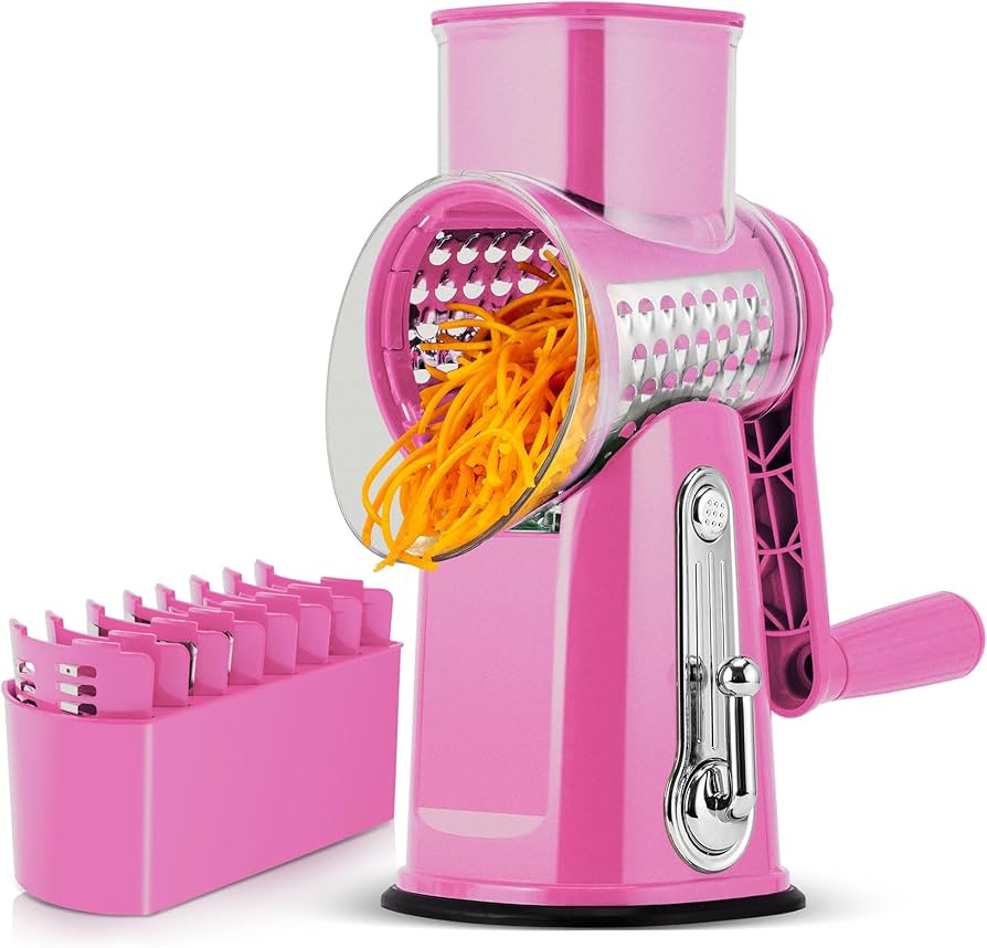 SUSTEAS Rotary Cheese Grater with Handle - Vegetable Shredder with 5 Well-designed Blades & Stron... | Amazon (US)