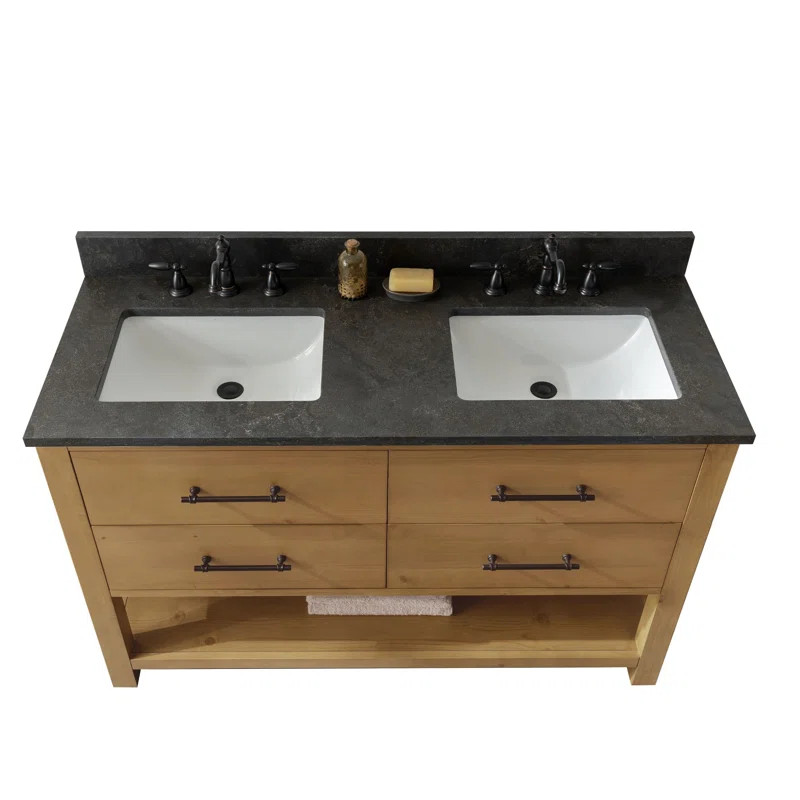 Keri 54'' Free-standing Double Bathroom Vanity with Blue Limestone Vanity Top | Wayfair North America