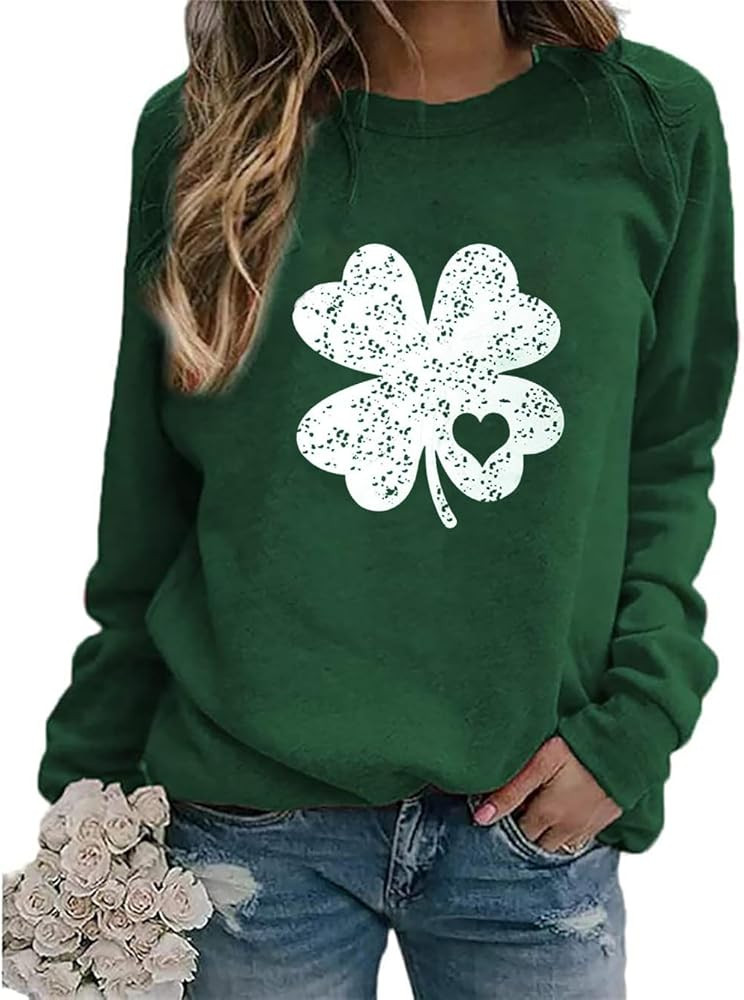 Ykomow St Patricks Day Sweatshirt Women Long Sleeve Leopard Shamrock St. patricks Shirts Tees | Amazon (US)