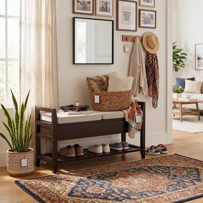 Homy Casa Storage Shoe Bench with Cushion, Wood Entryway Organizer, Espresso | Target