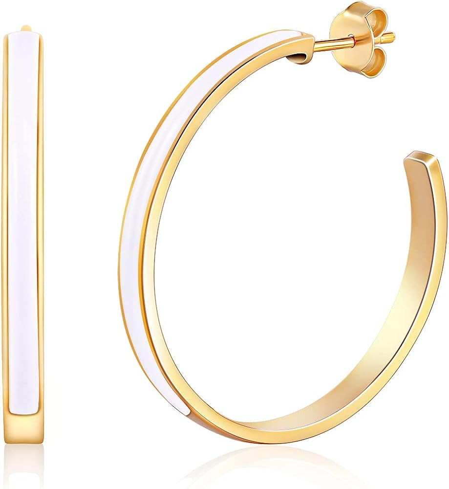 Women's Enamel Hoop Earrings - Classic Style in 14K Gold Plating - Ideal Jewelry Preppy Jewelry G... | Amazon (US)