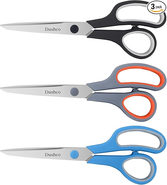 Scissors, Dushco 8.5 Inch Multipurpose Scissors Bulk Set of 3 Pack, Ultra Sharp 2.5mm Thick Sciss... | Amazon (US)