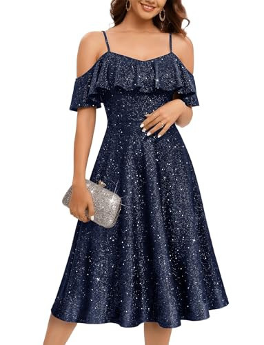 Bbonlinedress Womens Navy Blue Spring Summer Wedding Guest Dress Bridal Shower Vintage Party A-Line Sequin Prom Graduation Formal Midi Sparkly Church Plus Size Dresses Navy XL | Amazon (US)