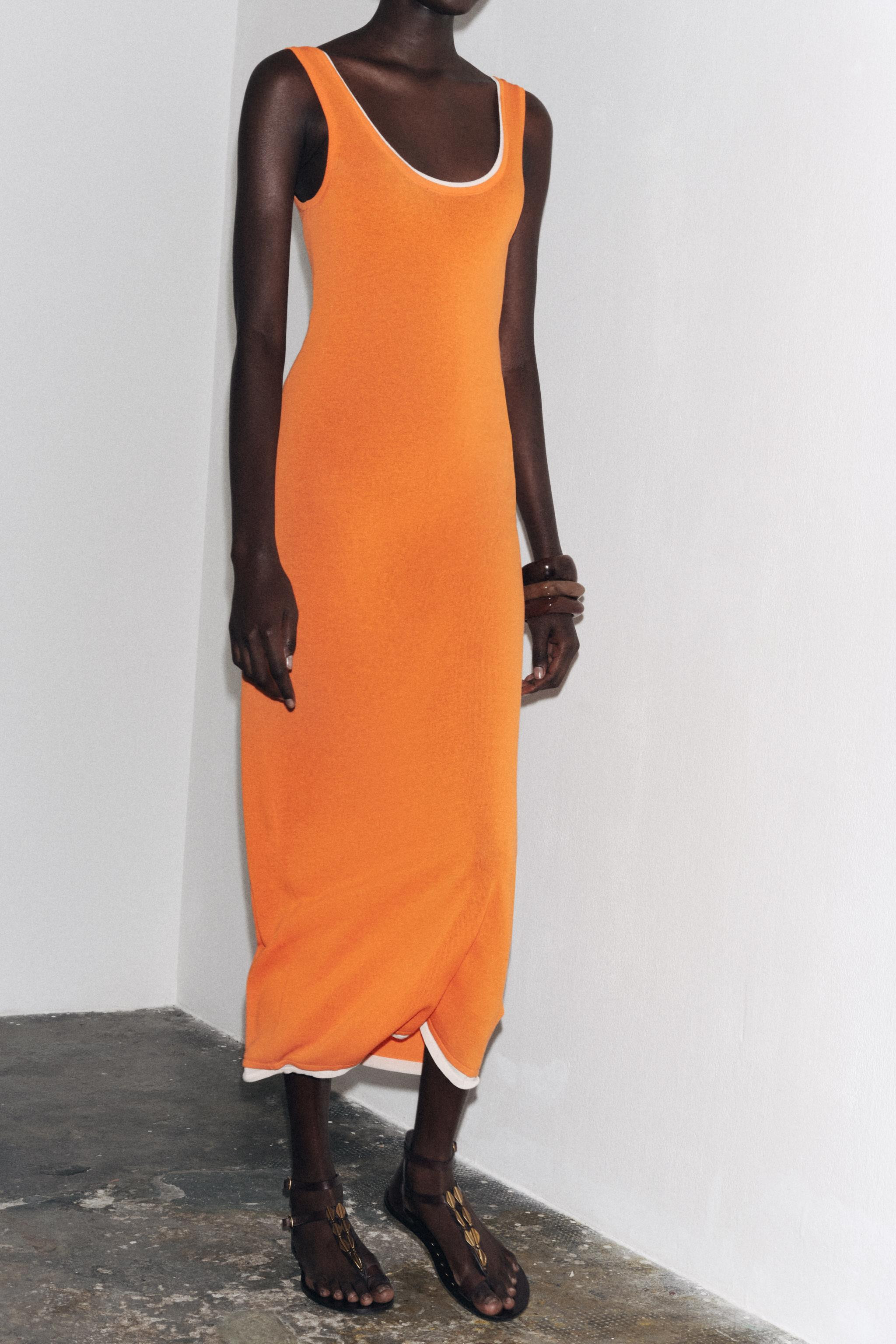 LONG KNIT DRESS WITH DOUBLE LAYER TRIM | Zara US