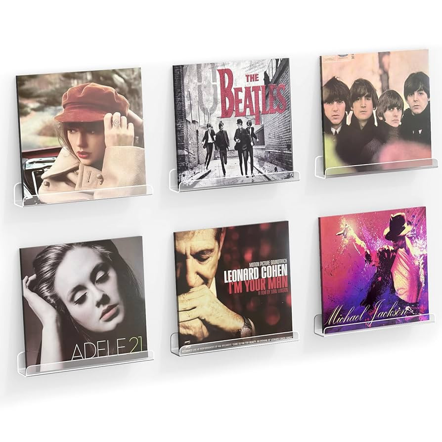 Vinyl Record Shelf Wall Mount, 6 Pack 12 inch Clear Acrylic Album Record Holder Display, Kids Boo... | Amazon (US)