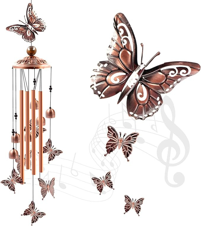 Wind Chimes Outdoor Clearance, Butterflies Aluminum Tube Windchime with S Hook,Patio Garden Decor... | Amazon (US)
