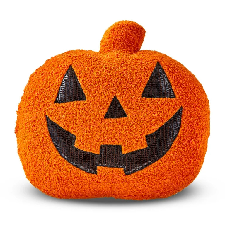 Jack-o'-Lantern Boucle Pillow, Orange, 14", Halloween by Way To Celebrate - Walmart.com | Walmart (US)