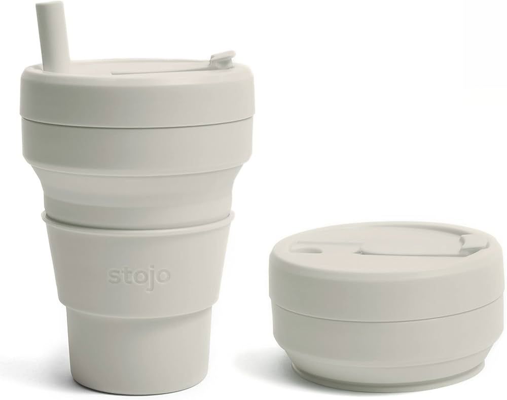 STOJO Collapsible Travel Cup With Straw - Oat, 16oz / 470ml - Reusable To-Go Pocket Size Silicone... | Amazon (US)