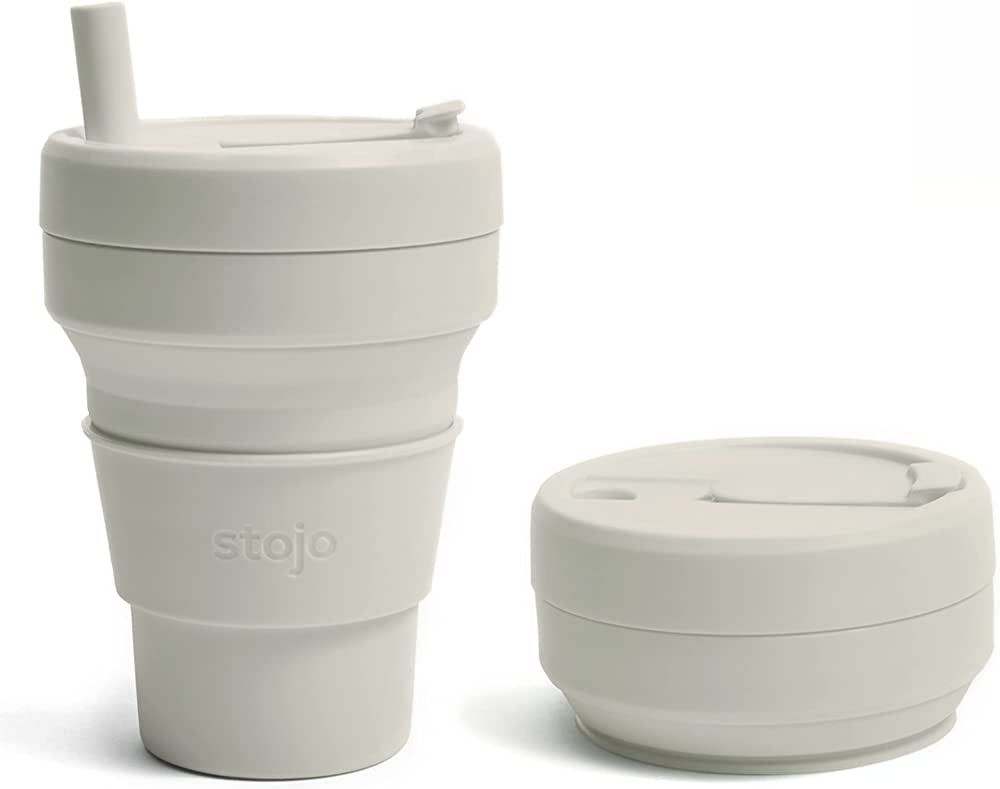 STOJO Collapsible Travel Cup With Straw - Oat, 16oz / 470ml - Reusable To-Go Pocket Size Silicone... | Amazon (US)