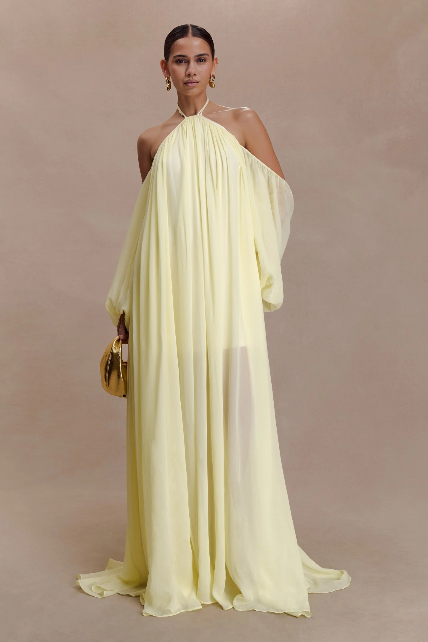 Chiffon Maxi Dress With Hardware - Lemon Lime | MESHKI US
