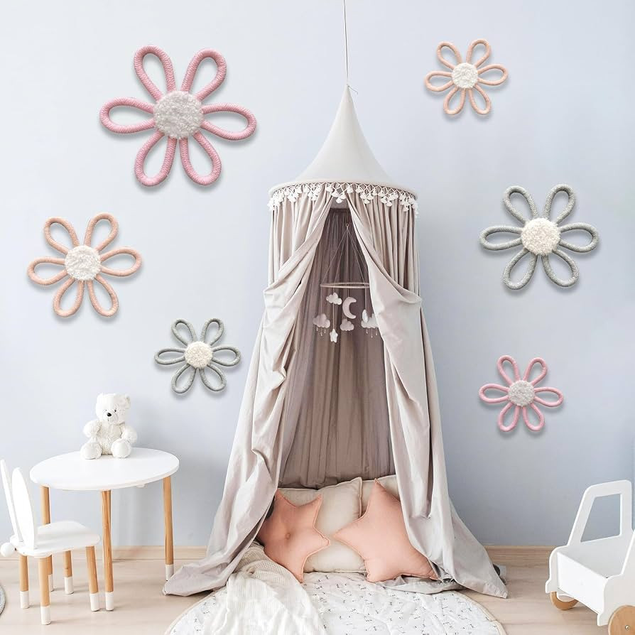 6 Pcs Boho Daisy Nursery Wall Decor Set - Handwoven Macrame Wall Hanging Art with Cotton Rope & Y... | Amazon (US)