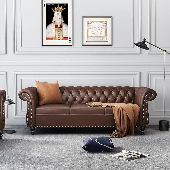 ORRD Chesterfield Sofa Leather, Modern PU Tufted Couch 3 Seater with Rolled Arms and Nailhead for... | Amazon (US)