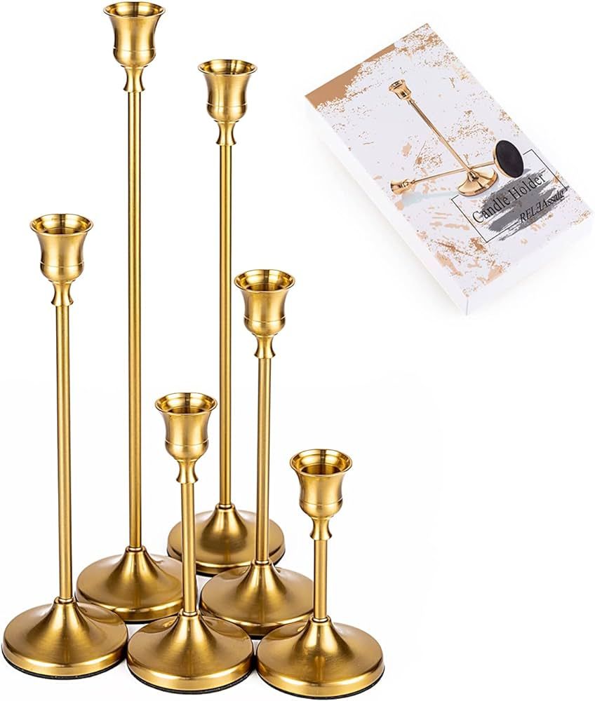 Amazon.com: Candle Holder, Set of 6 Gold Candlestick Holders for Taper Candle, Candle Sticks Long... | Amazon (US)