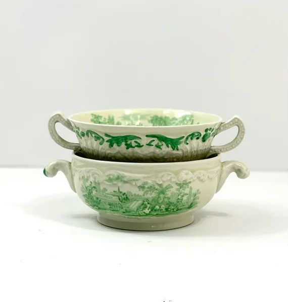Vintage Green Transferware Cream Soup Cups/bowls Ridgeways - Etsy | Etsy (US)