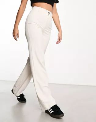 Pull&Bear high waisted tailored trousers in ecru | ASOS (Global)
