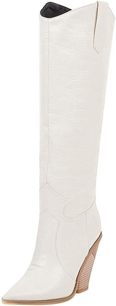 Henward Womens Chunky Heel White Boot  | Amazon (US)