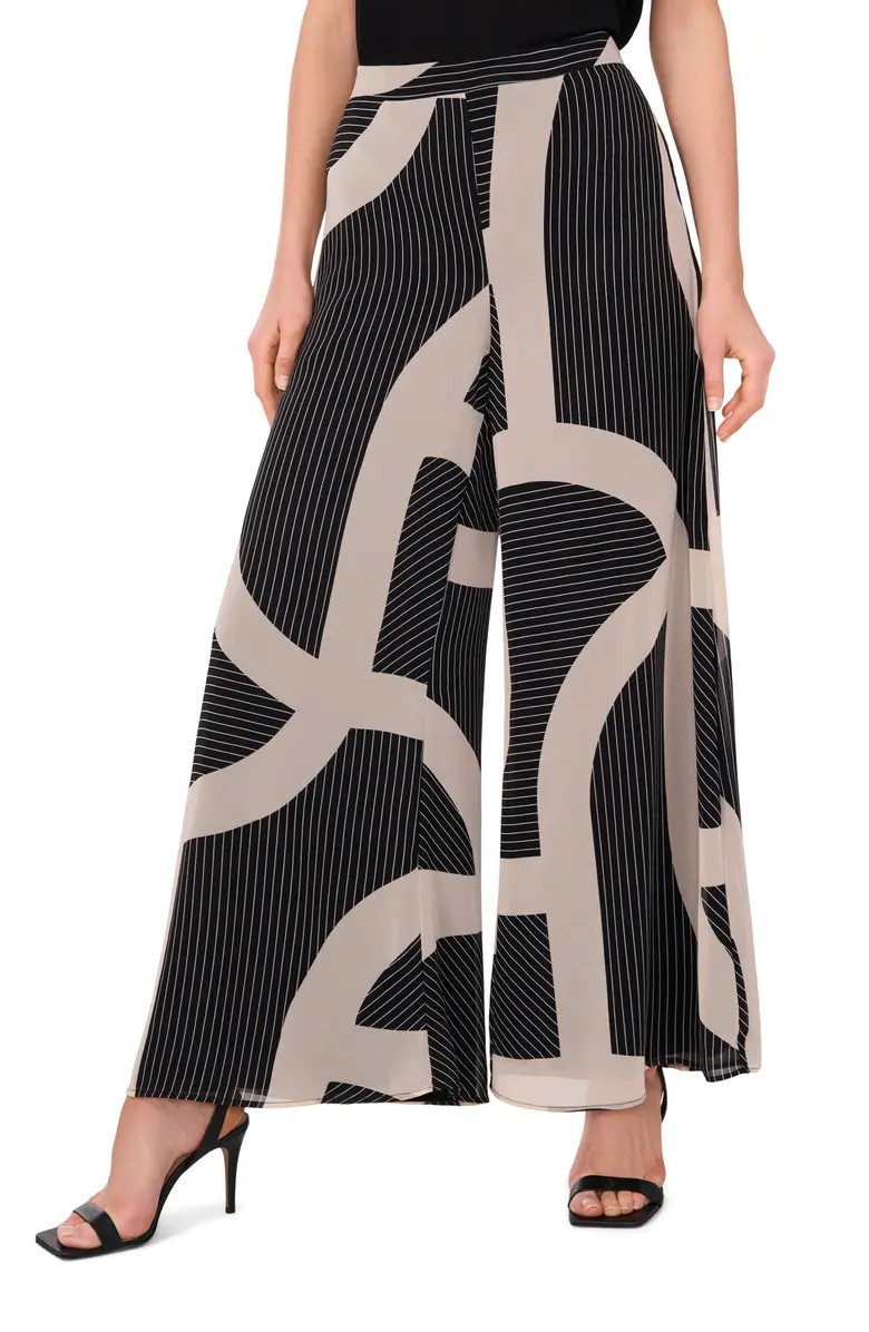 Halogen® Mixed Geo Print Chiffon Wide Leg Pants | Nordstrom | Nordstrom