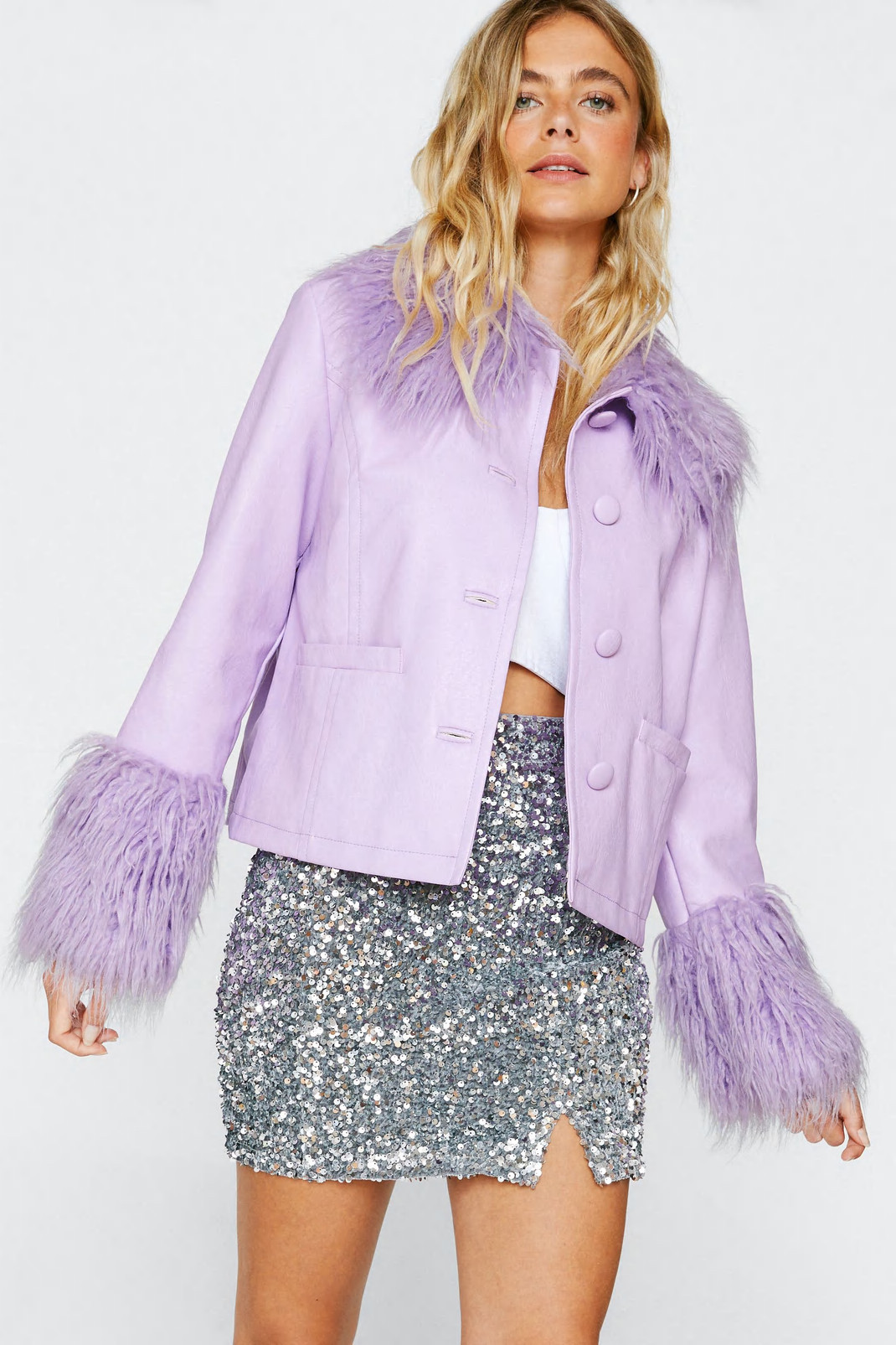 Mongolian Fur Trim Faux Leather Jacket | Nasty Gal (US)