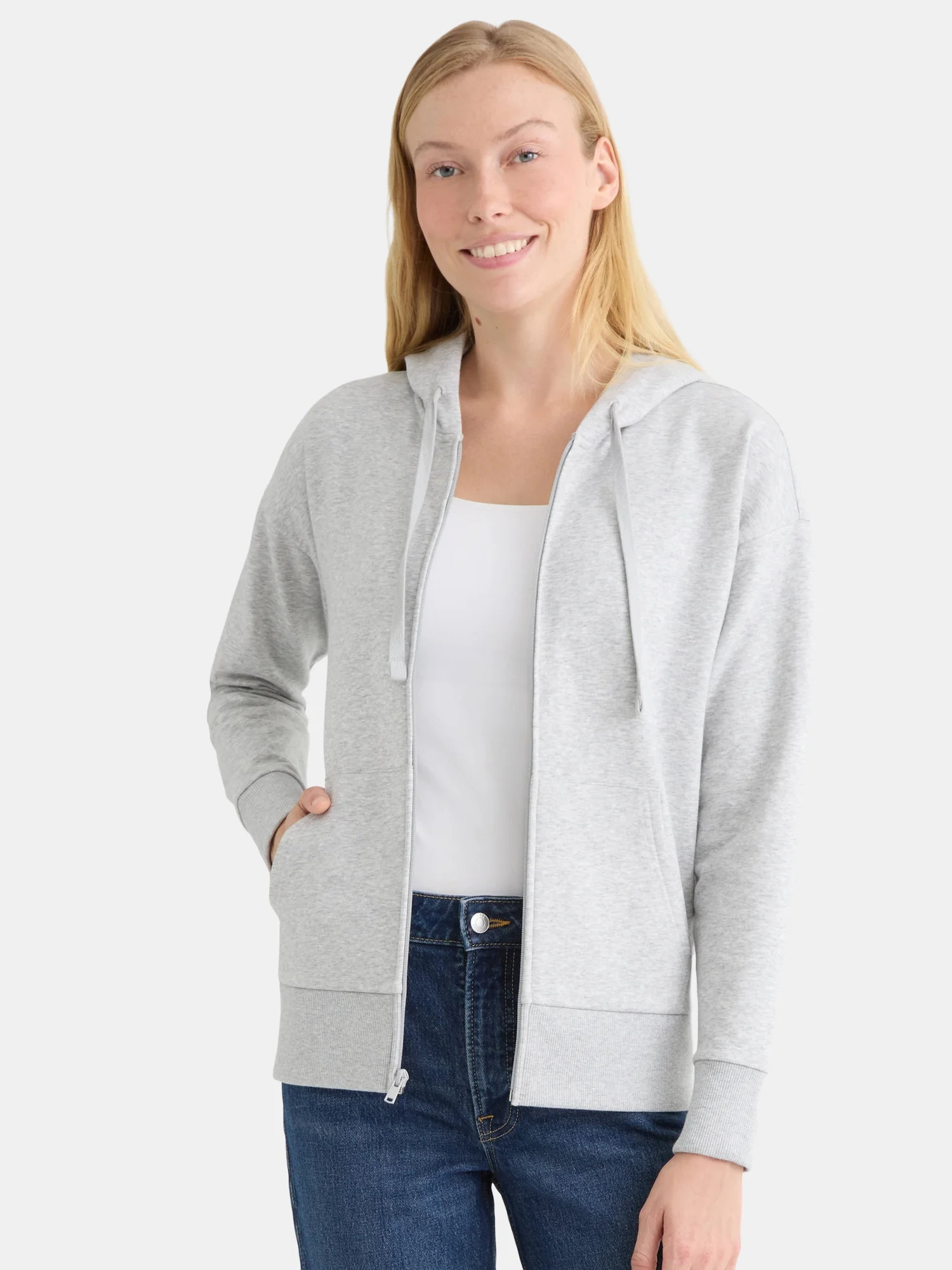 Time and Tru Women's Zip Front Fleece Hoodie Jacket, Sizes XS-XXXL | Walmart (US)