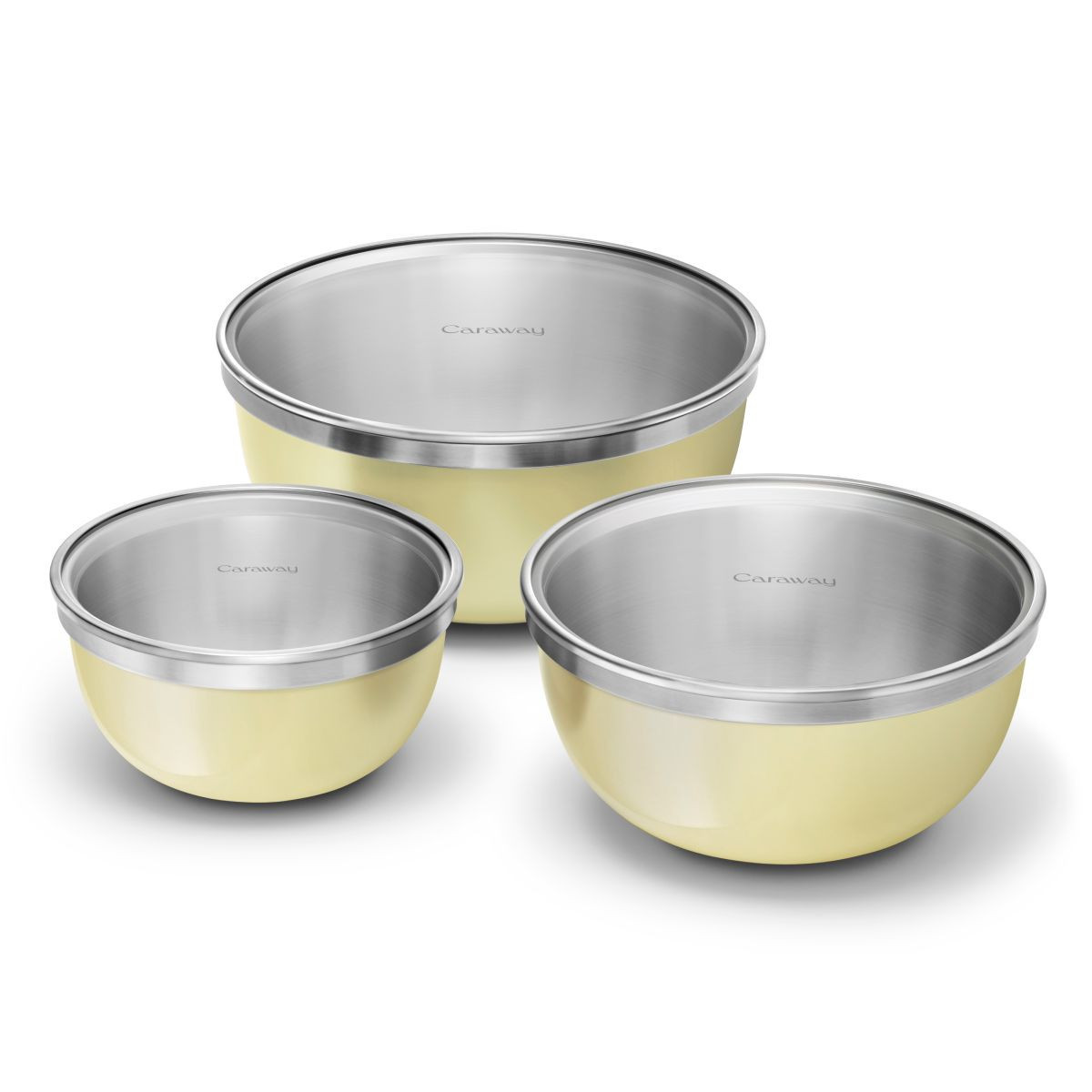 6 Piece Mixing Bowl Set In Butter Yellow | With Durable Glass Lids | Non-Toxic, Stackable Design | Caraway | Caraway