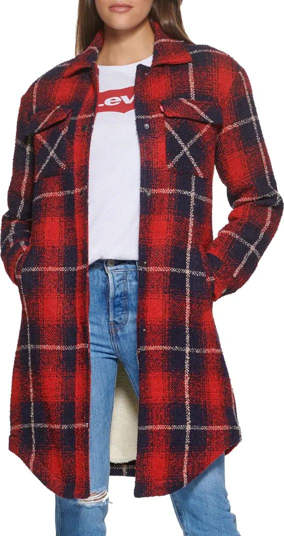 Plaid Faux Shearling Lined Long Shirt Jacket | Nordstrom