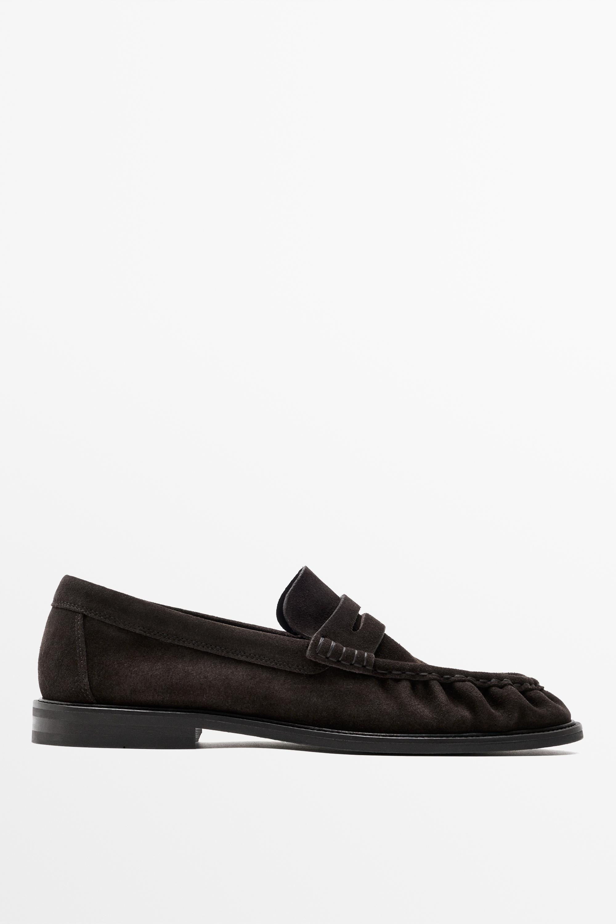 Shirred split suede leather loafer | Massimo Dutti US
