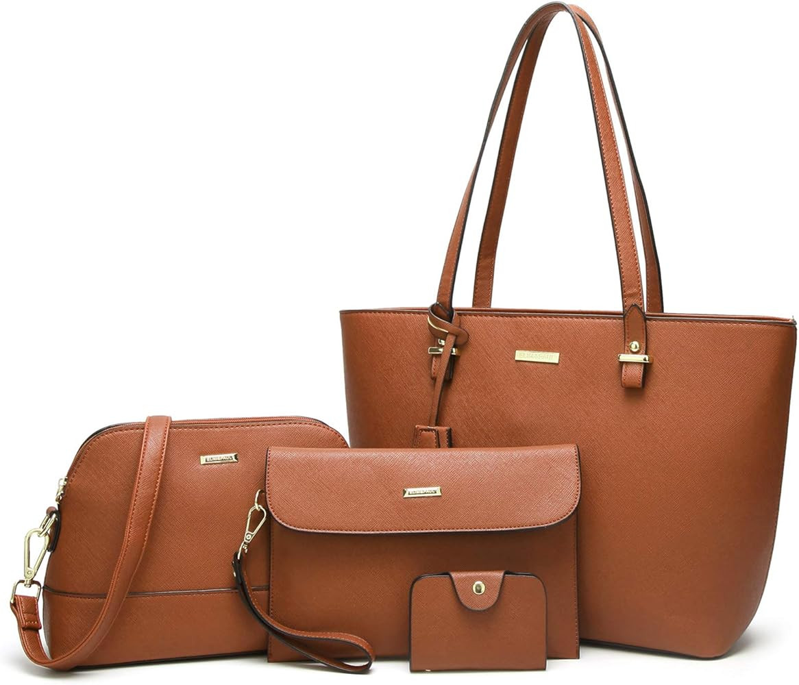 Women Fashion Handbags Tote Bag Shoulder Bag Top Handle Satchel Purse Set 4pcs | Amazon (US)