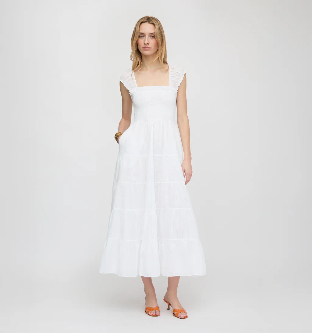The Stella Nap Dress - White Shadow Stripe | Hill House Home US