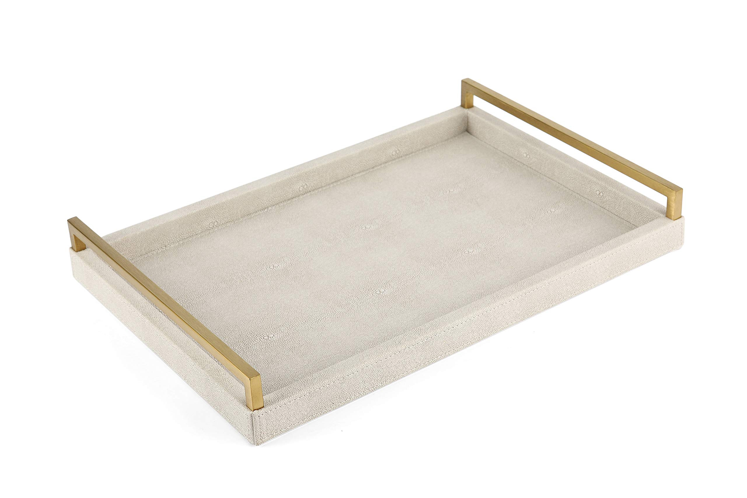 WV Ivory Faux Shagreen Decorative Tray PU Leather with Brushed Gold Stainless Steel Handle for Coffe | Amazon (US)