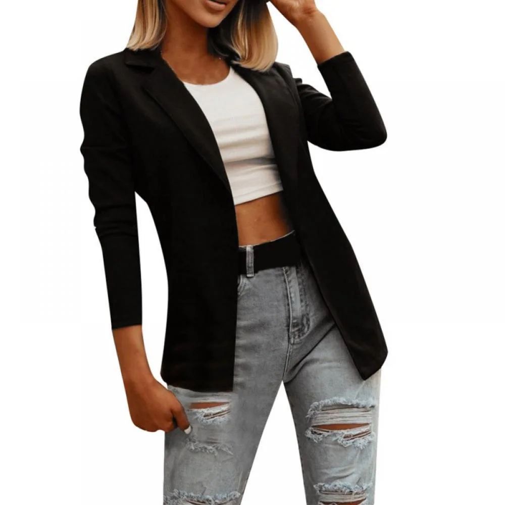 Cocloth Lapel Solid Suits Blazer Coats Office Lady Work Long Sleeve Fake Pocket Black Casual Loos... | Walmart (US)