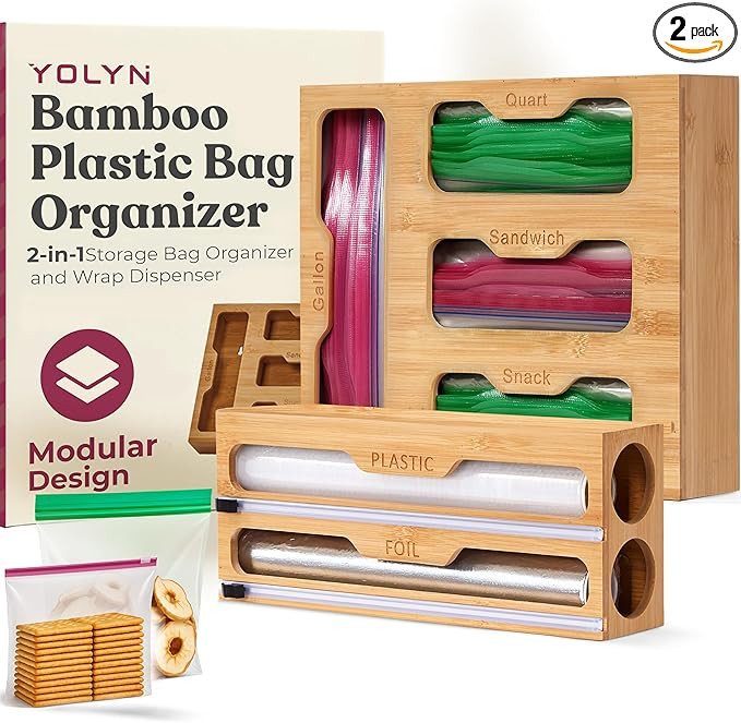Bamboo Kitchen Storage Bag Organizer, Drawer Organizer with Foil Dispenser, Bamboo Organizer for ... | Amazon (US)
