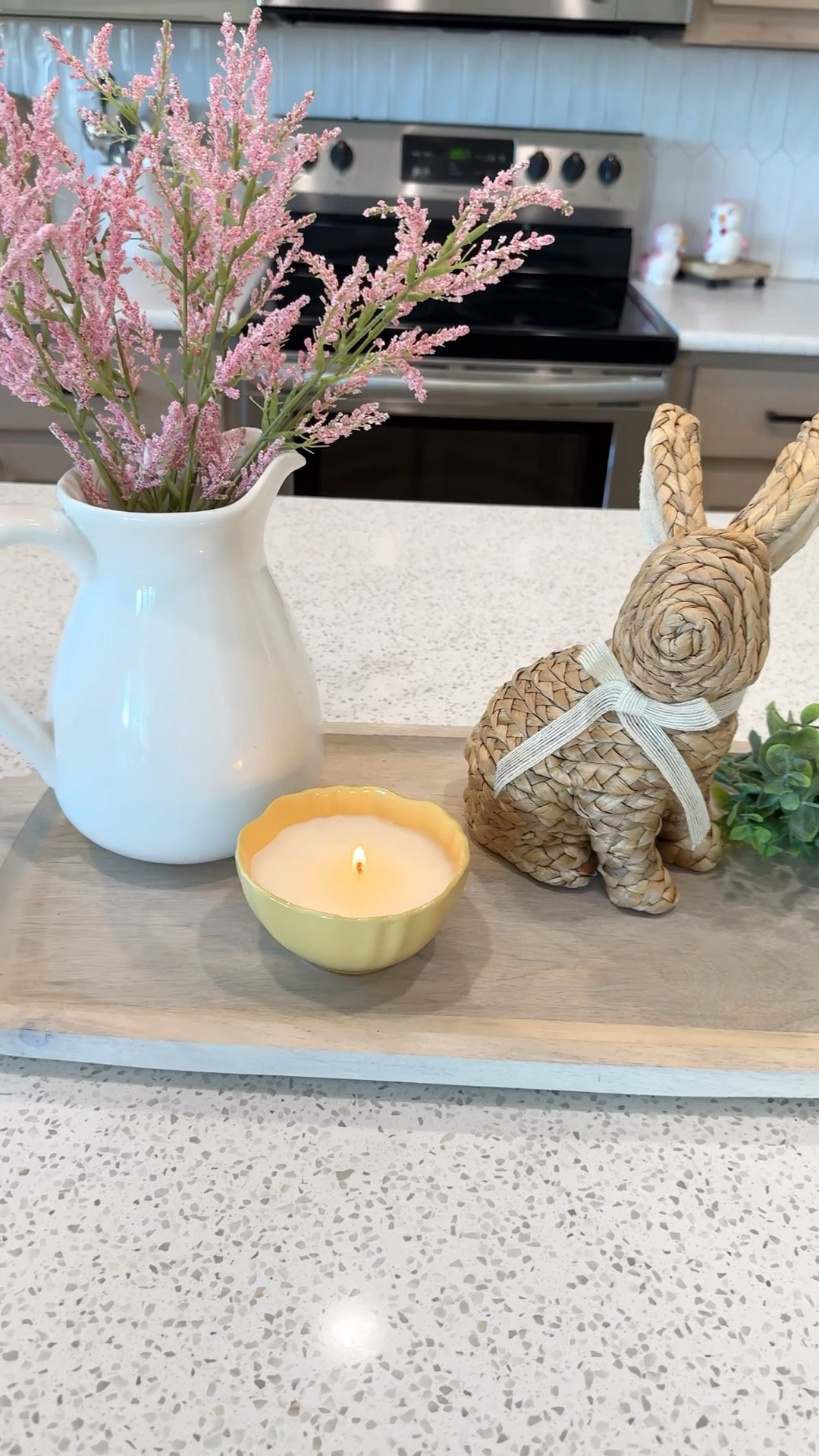 Spring decor 
@Target 

#kitchencenterpiece #springdecor #bunny #candles #target #flowers #tulips #kitchendecor 

#LTKHome #LTKSeasonal #LTKSaleAlert